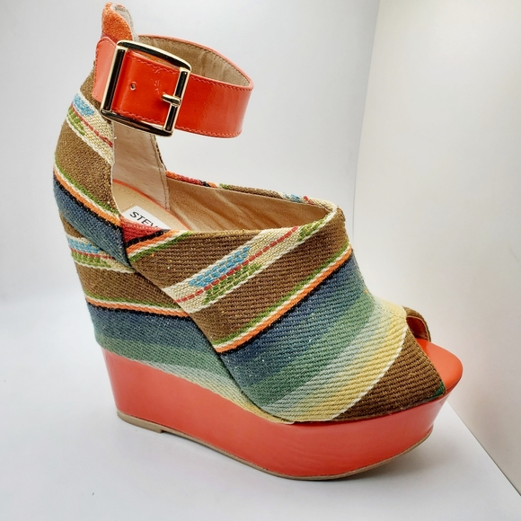 Steve Madden Kennyya Orange Fabric Platform Wedges Size 6.5 EUC - Picture 6 of 14